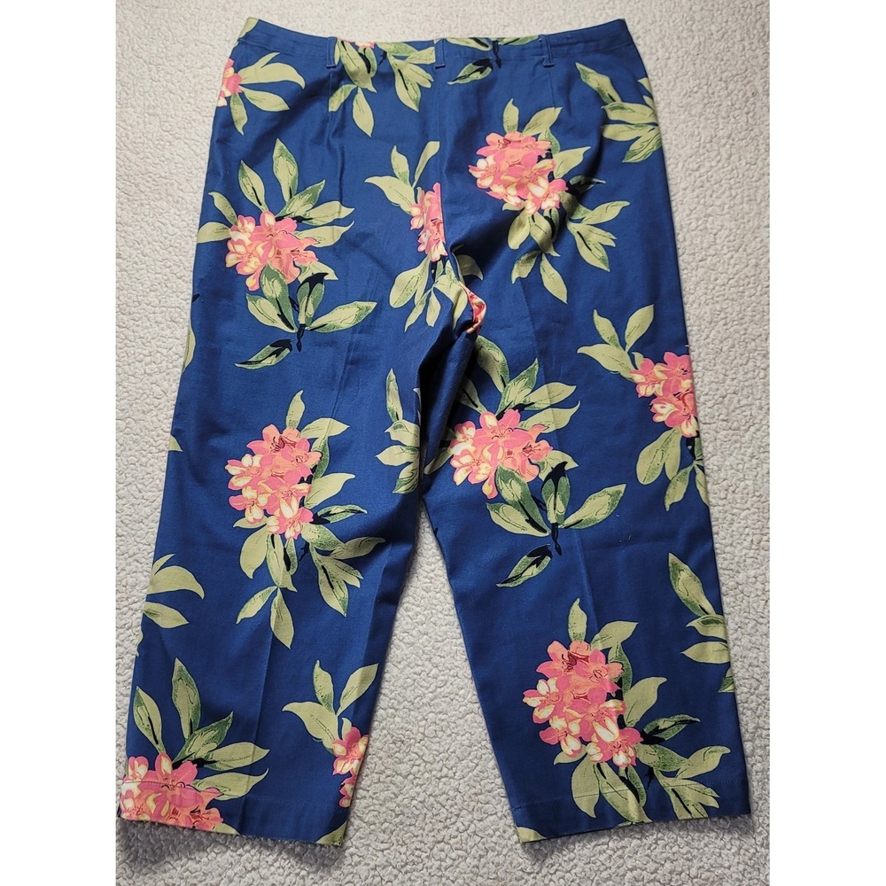 Crazy Horse Floral Crop Pants Blue Pink Tropical Stretch Capris Womens 16 - Picture 6 of 6